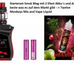 SMOK Mag 225W Kit Prince Tank (Farbe Black Red) + 2x Efest Akku + Twelve Monkey Liquid (das Ultimative Starterset)