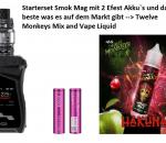 SMOK Mag 225W Kit Prince Tank  (Farbe Black Gunmetall) + 2x Efest Akku + Twelve Monkey Liquid (das Ultimative Starterset)